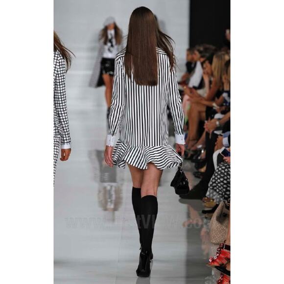 Ralph Lauren Collection Striped Mini Shirt Dress Runway Black White Collared 6 - Picture 6 of 16
